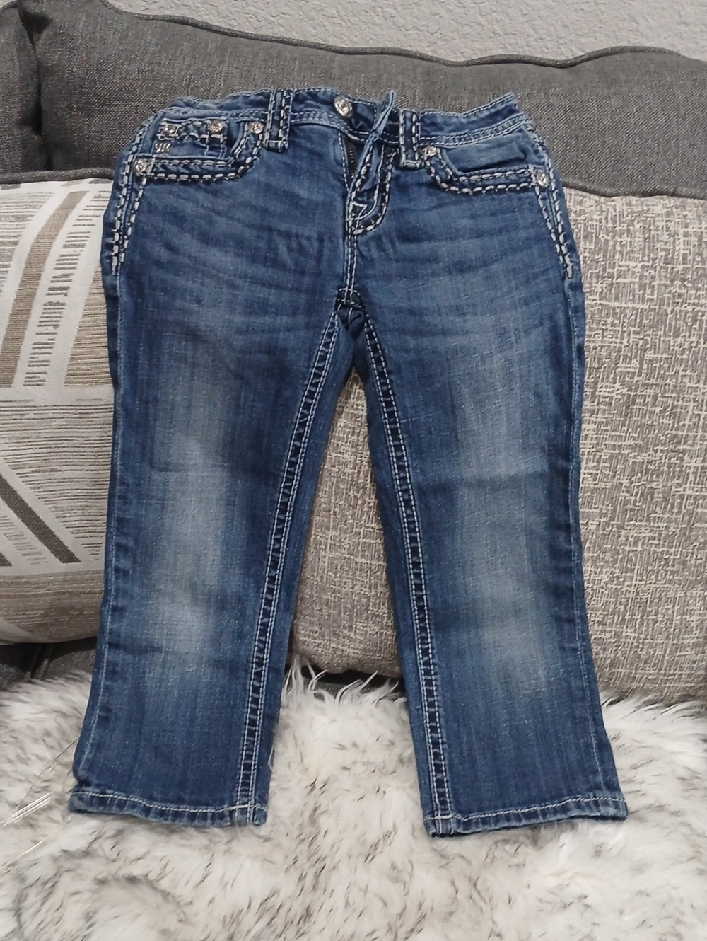 Miss Me Blue  Kids Capri  with Contrast Stitching
